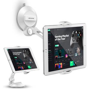 AboveTEK iPad Suction Mount, Phone Tablet Stand Holder with Suction Cup Fits 4"-11" Tablet/Phone/iPad mini/Air, Sticky iPads Mount on Window Bathroom Mirror, for Car Truck Windshield Boat (White)