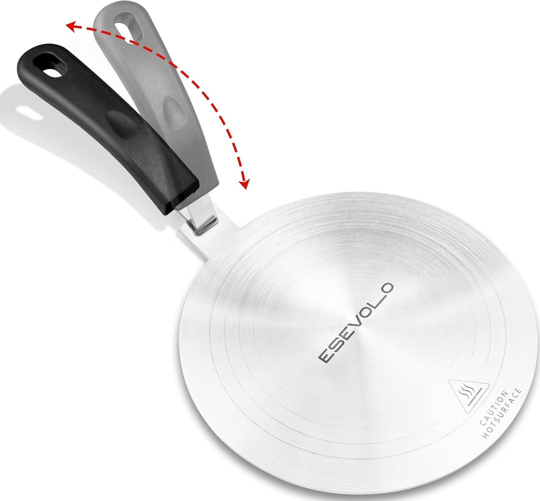 7.9 inch Heat Diffuser for Gas Stove, Stainless Steel Induction Adapter Plate, Converter Disk for Induction Cooking Plate with Detachable Handle, Black