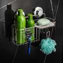 HASKO Suction Cup Shower Caddy Basket for Shampoo, Shower Suction Shelf Organizer, Basket with Soap Holder and Hooks, Stainless Steel Shampoo Holder for Bathroom Storage, Chrome
