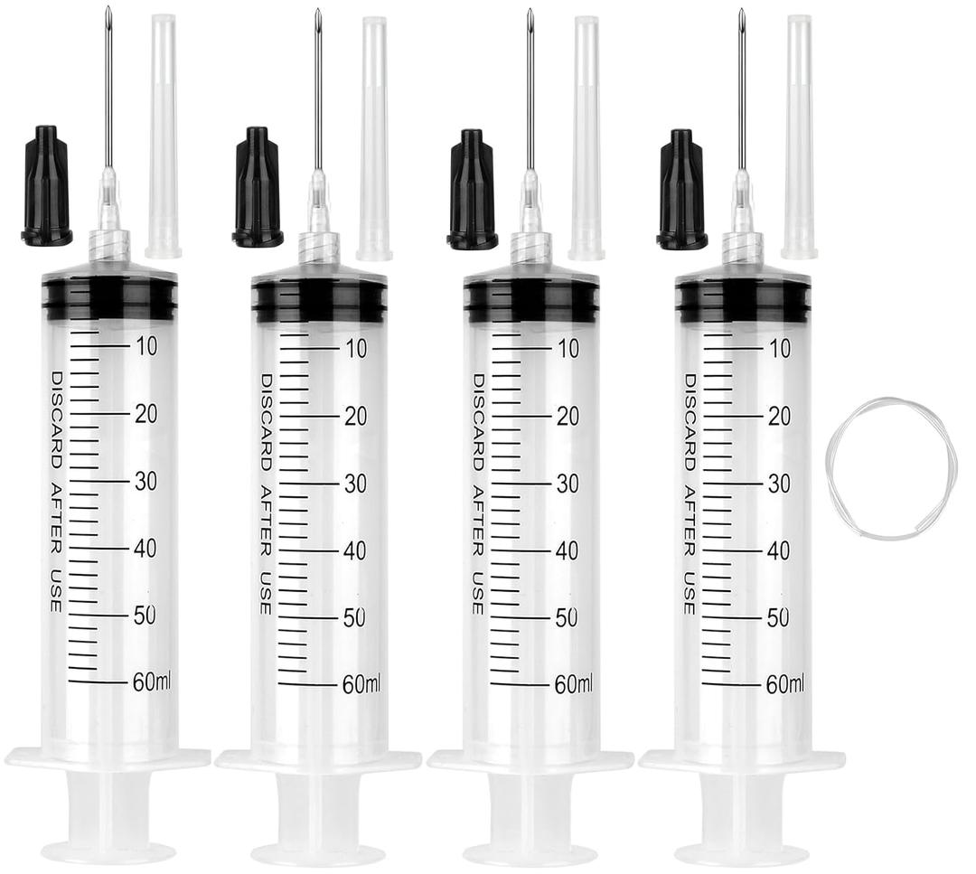 4 Pack 60ml Syringe with 55.1 Tube and Needle 16G 1.5, Large Luer Lock Syringes with Cap for Fluid Suction Injector, Drawing Oil, Fluid, Water, Lab
