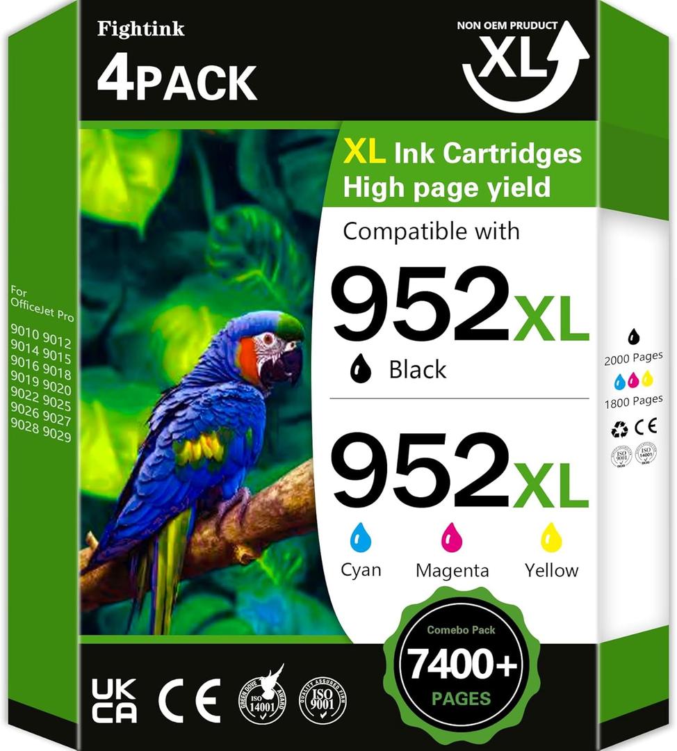 952XL 952 Ink Cartridges Combo Pack Compatible for HP 952XL Ink Cartridges Combo Pack fit for OfficeJet 8702 OfficeJet Pro 7720 7740 8210 8710 8720 8730 (4 Pack Black Cyan Yellow Magenta)
