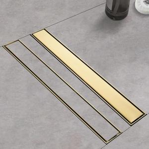 Linear Shower Drain with Tile Insert Panels 24 Inch Brushed Gold 304 Stainless Steel Rectangle Shower Floor Drainwith Hair Catcher, Adjustable Feet