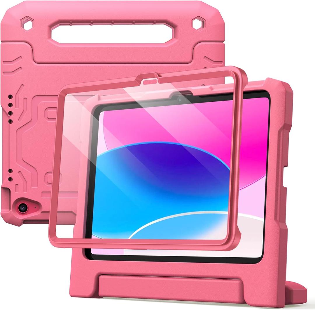 JETech Kids Case for iPad (A16) 11th/10th Generation (2025/2022) with Built-in Screen Protector, Shockproof Full-Body Handle Stand Tablet Protective Cover (Pink)