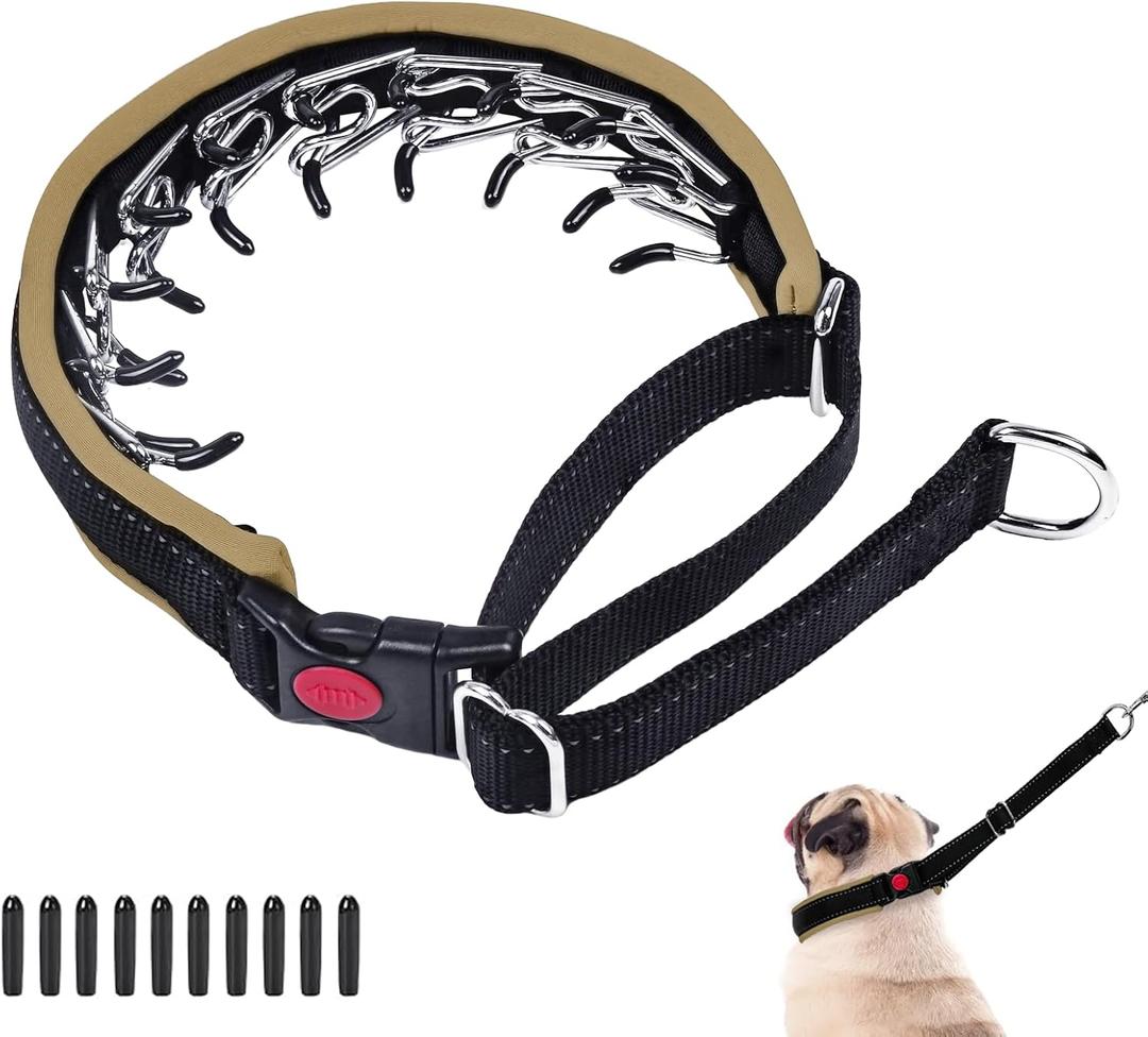 M Khaki Martingale Collar for Dogs, Heavy Duty Nylon No Pull Adjustable Anti Pull Reflective Slip Collar for Medium Dogs (M (15"-23" Neck, 1.5" Wide)), Black Khaki