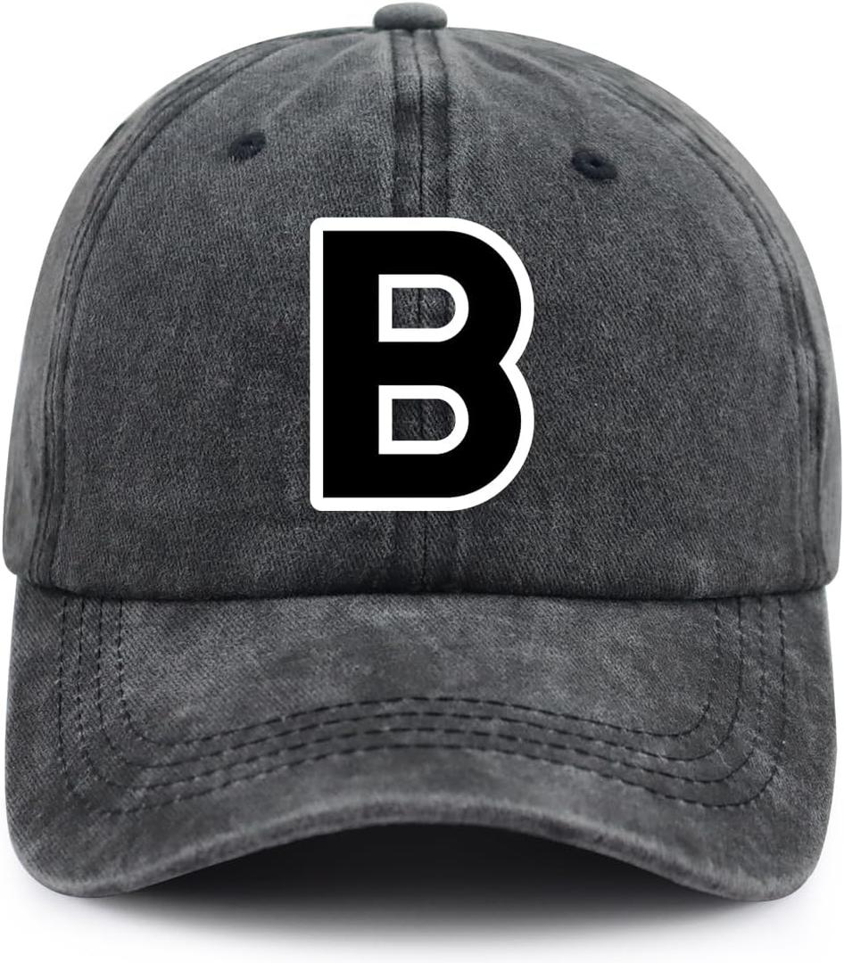 Personalized 26 Alphabet A-Z Hats for Men Women, Funny Adjustable Cotton Classic Print Initial Letter Baseball Cap