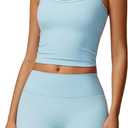 Workout Sets for Women 2 Piece High Waisted Seamless Butt Lifting Shorts Gym Yoga Outfit Stretchy Sports Bra Sets (X-Small, Sky Blue)