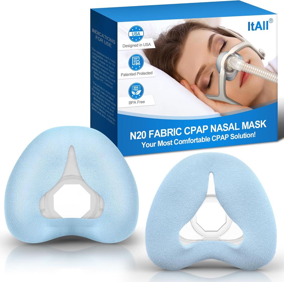 2PCs Replacement CPAP N20 Mask Cushion (Medium) - No Silicone Contact, 2 Different Texture Trial Combo - 1PC Cotton & 1PC Velvet, Latest Fabric Nasal Pillow Supplies for Airfit & Airtouch N20 (Blue)