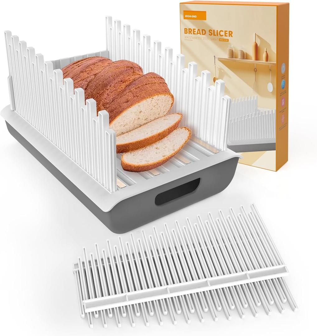 Jumeihui Bread Slicer For Homemade Bread,Bread Slicer Guide For Width Is Adjustable And Replaced,Bread Loaf Slicer With Crumb Tray, Suitability For Homemade Bread, Bagels, Cakes