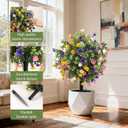 Artificial Topiary Bushes with Ground Spike Set of 2, Faux Boxwood Ball Trees for Outdoor, Fake Shrubs Bushes Decorations for Indoor Front Porch Garden - UV Resistant Faux Plants - Multicolor Flowers