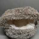 CATISM Plush Hooded Cat Bed, Calming Nest, Self-Warming Cave, Cozy Pod for Indoor Cats or Small Dogs, Removable Washable Cove With Non-Slip Bottom (21.0"L x 21.0"W x 15.0"Th, coffee)