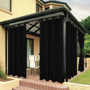 BONZER Outdoor Curtains for Patio Water Resistant Heavy Privacy Light Filtering Grommet Outside Curtains for Porch, Pergola, Gazebo, 1 Panel, 54W x 84L inch, Black