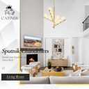 CATINER 12 Lights Gold Sputnik Chandeliers L36”Mid Century Ceiling Pendant Lighting with Milk Glass Globe Shades Modern Chandelier for High Ceiling Foyer Living Room Dining Room