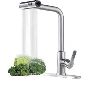 Kitchen Faucet with 3-Function Pull Down Sprayer,Stainless Steel Sink Faucet 1 or 3 Hole,Pull Out Kitchen Faucet,Suitable for Modern Style Homes Camper Rv Bar (Brushed Nickel)