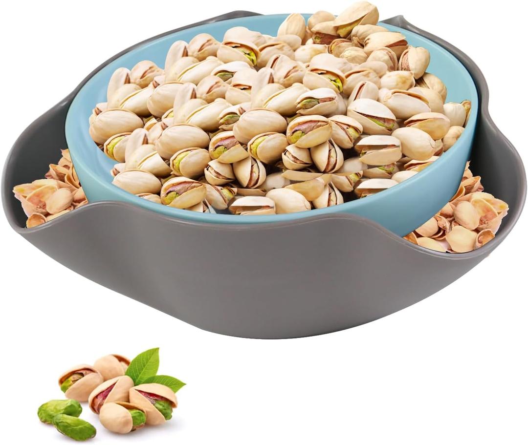 Pistachio Bowl with Shell Storage Large Double Dish Snack Bowl Perfect for Fruit, Nuts, Candy and Snacks
