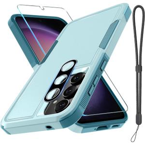 RMOCR Case for Samsung Galaxy A36/A56, Full Body Heavy Duty Rugged Shockproof Protective Phone Cover with Lanyard Strap, Tempered Glass Screen Protector and Camera Lens Cover, Mint Green