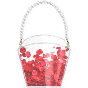 Clear Flower Girl Basket Fan Shape Wedding Petals Basket with Pearl Handle Acrylic Flower Holder for Confetti,Wedding Decoration (Fan Shape)