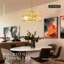 Salaiwei 12 3-Light Modern Crystal Chandeliers Gold Dinning Room Light Fixture, Round Pendant Light Kitchen Island Chandelier, Flush Mount Ceiling Light for Living Room Entryway Bedroom Foyer