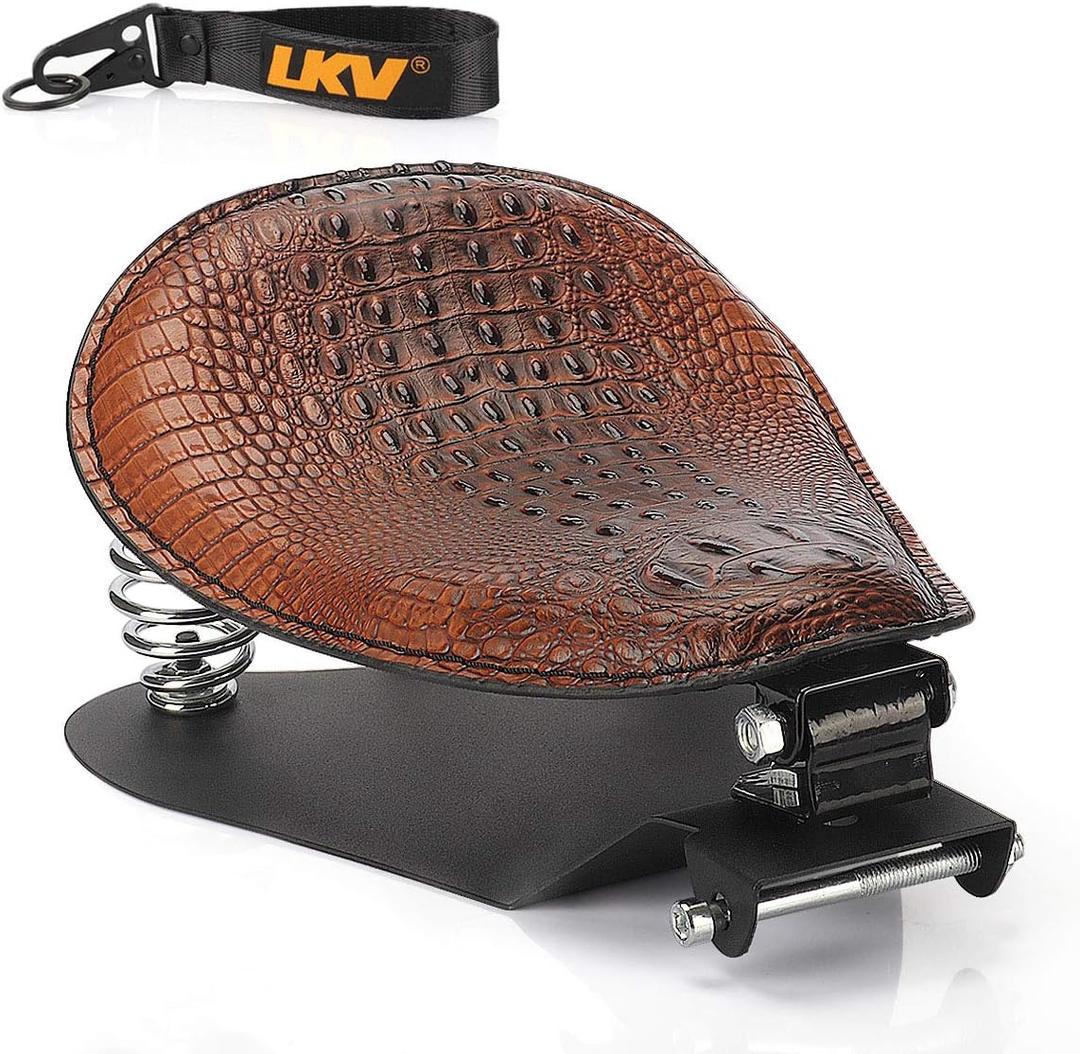 LKV 12.2" Motorcycle Solo Drive Seat with Seatbase Mounting Hardware Kits Custom Chooper Bobber Seats Universal Fit for Harley Davidson Sportster XL 1200 883
