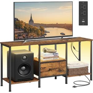 SONGMICS BELLAH Collection - TV Stand for TVs Up to 55 Inches, Media Console Table and Entertainment Center Unit for Living Room, with Shelves and Drawer, Steel, Industrial, Rustic Brown ULGS031K101S, 11.8"D x 44.8"W x 23.6"H