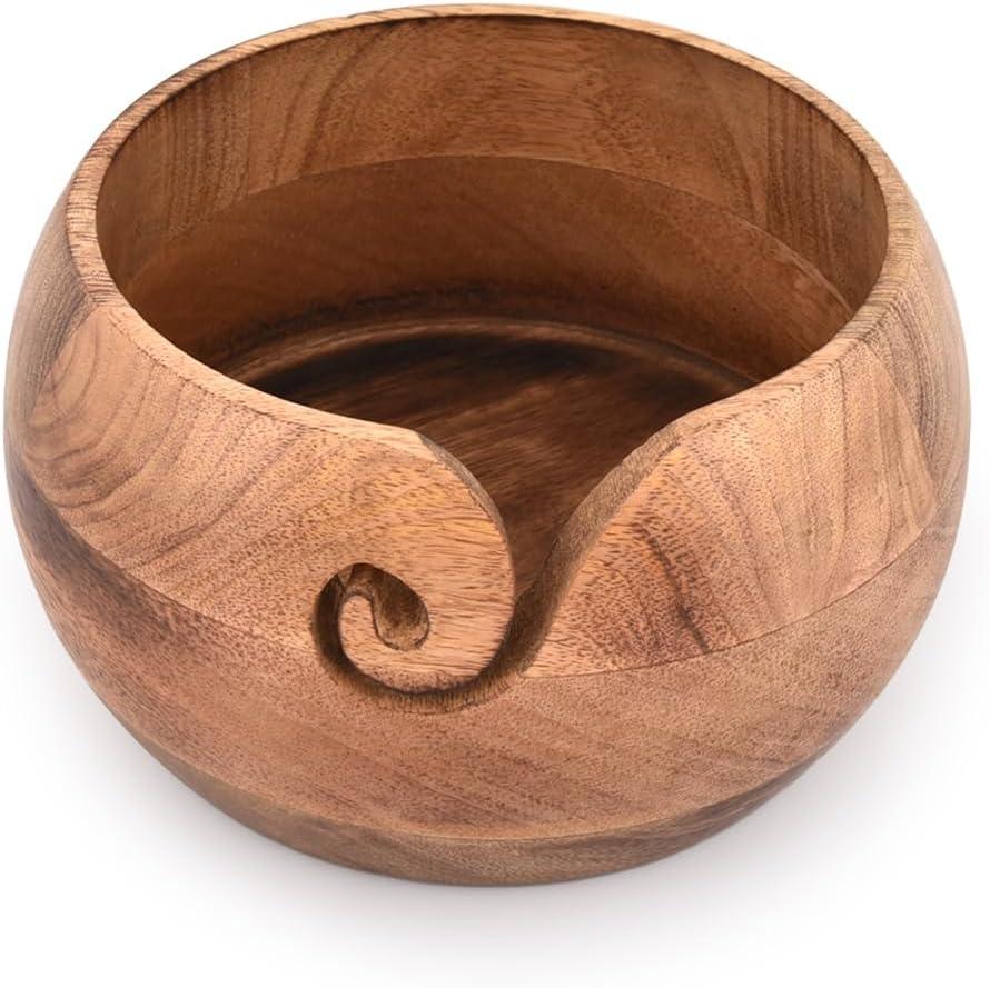 NIRMAN Wooden Yarn Bowl Portable Knitting Yarn Bowl Christmas Gifts for Women Knitting Crochet Knit Picker Yarn Bowl (7" x 7" x 4'')