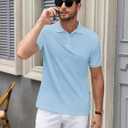 Polo Shirts for Men Short Sleeve Summer Casual Golf Shirts Collared Textured Slim Fit Button Men's Polo T Shirts (Blue, S)