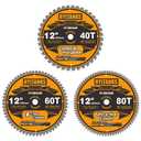 12 Inch Miter Saw Blade, 1" Arbor, 40T for General Purpose&60T for Fine Finish&80T for Ultra Fine Finish Wood Cutting, 3-Pack