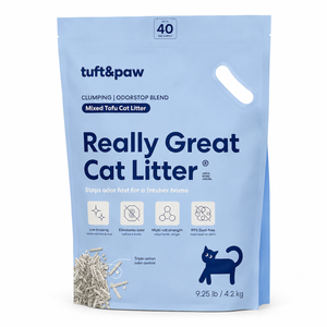 Tuft & Paw Really Great Cat Litter OdorStop, Low Tracking Mixed Tofu Cat Litter, Clumping, Multi-cat, Odor Control, Dust-Free - 9.25lbs x 2Bags (OdorStop)
