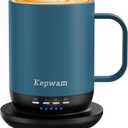 Kepwam Heated Coffee Mug T1-14oz Fast Heating & Longer Battery Life Self Heating Coffee Mug Hot to 149 - Touch & App Controlled Mug Coffee and Hot Beverage Warmer, Gifts for Women and Men (Steel Blue)