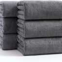 sakano 6-Piece Microfiber Bath Towel Set - Quick-Drying Bath Towels,Absorbent& Lint Free Soft Launder for Family, Gym, and Spa -Dark Gray, 28 x 55 inches