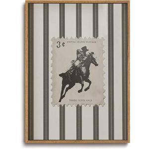 ZZLWBKGL Vintage Western Framed Wall Art Farmhouse Striped Cowboy Canvas Wall Art Retro Country West Stamp Pictures Decor Mid Century Bucking Bronco Rodeo Art Prints for Living Room Bedroom