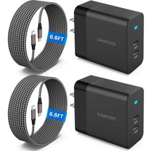 2Port 45W Super Fast Charger Type C, 2Pack 45W USB-C Charger Android Phone Charger Fast Charging for Samsung Galaxy S24 Ultra/S24+/S24/S23 Ultra/S23+/S22/S20/Note10+/Tab S9 with 2X 6.6ft Type C Cord