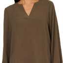 Adrianna Papell Women's V-Placket Airflow Woven Blouse with Long Sleeves (X-Large, Fatigue)