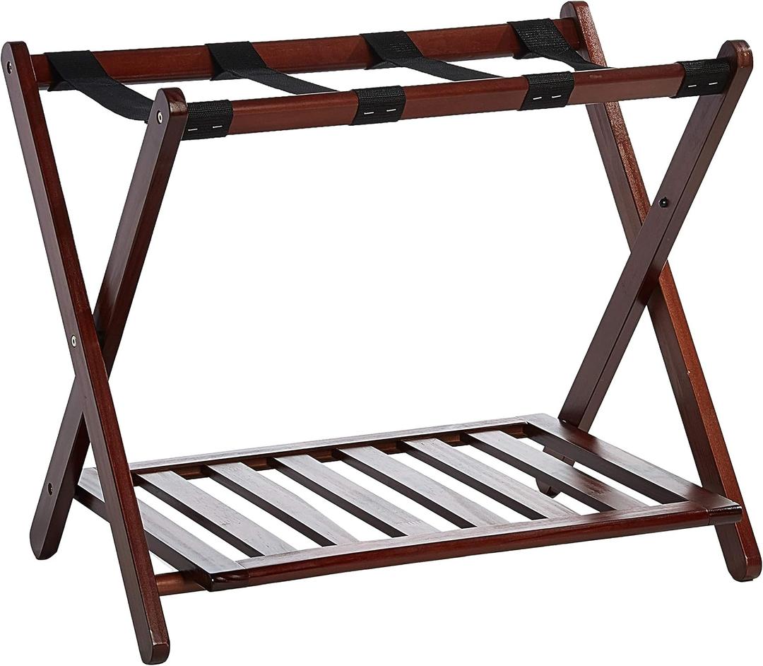Casual Home Luggage Rack, Walnut, Solid Wood 16 x 26.75 x 22.25 inches