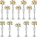 12 Pcs Metal Wedding Flower Stand Bulk Table Centerpieces, Tall Silver Flower Arrangement Vase Candle Holder Stand for Wedding Reception, Birthday, Party, Hotel Decor, Twist Style, 3 Sizes
