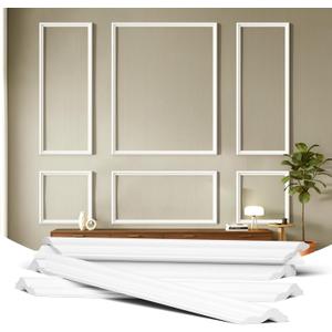 TONGMO 6-Frame Premade Accent Wall Molding Kit, Ready-to-Assemble Wainscoting Panels, Pre-Cut Chair Rail Moulding Trim for Home Décor (6-Frame Style 1)