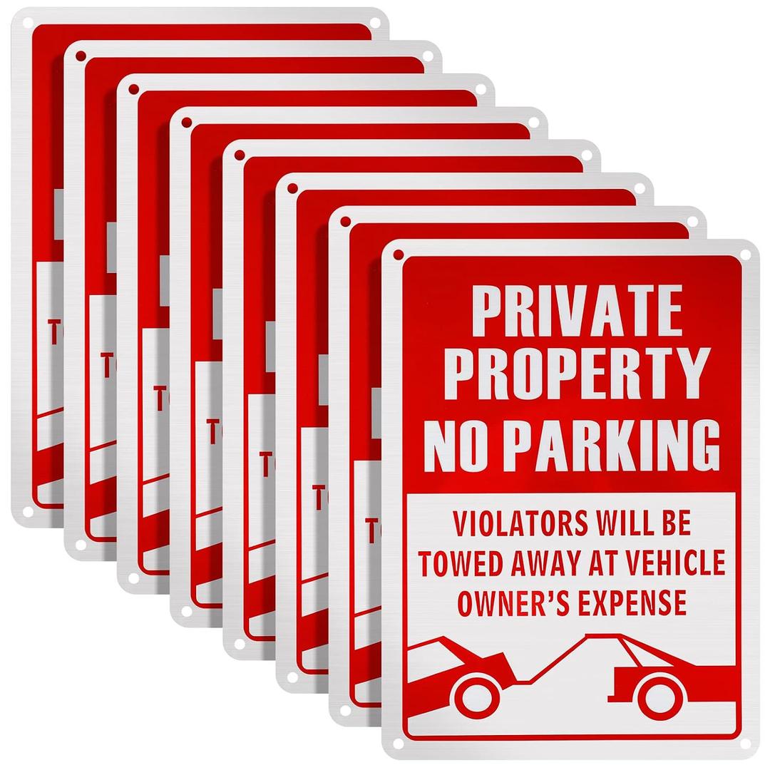 Lounsweer 8 Pcs No Parking Sign 14 x 10 Inch Metal Reflective Private Property Sign Violators Will Be Towed Rust Free Aluminum, UV Protected, Weather Resistant, Waterproof, Durable Ink, Easy to Mount, 10x14 inches