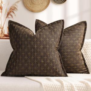 ZWJD Pillow Covers 18x18 Set of 2 Soft Polyester Textured Pillow Covers with Stylish Flange Edge Cozy Farmhouse Throw Pillows for Couch Bed Sofa Living Room