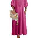 Dokotoo Spring Dresses for Women 2026 V Neck Puff Sleeve Empire Waist Casual A Line Swing Maxi Dress Red Dress X-Large