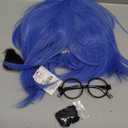 Wiggy Mermaid Blue Wig and Glasses for Women Adult Short Straight Blue Wig with Wig Cap for Halloween Sad Costume Party Cosplay