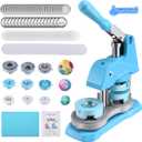 Button Maker Machine Multiple Sizes, 300 Pcs 1''/1.25''/2.25'' Button Press Pin Maker Machine Kit, Badge Making Supplies W/Button Machine, Dies, Badge Refills, Cirle Cutters, DIY Custom Pin Badge (Light Blue)