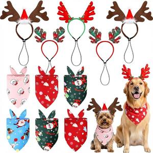 SilTriangle 12 Pcs Dog Christmas Headband Bandana Outfit Sets for Cat Dog Holiday Costume Xmas Reindeer Antlers Headband Pet Christmas Accessories for Kitten Puppy Holiday Party Costume Supplies