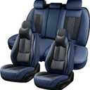 Car Seat Covers Full Set, Front and Rear Seat Covers for Cars, Waterproof Leather Auto Seat Protectors with Head Pillow, Car Seat Cushions Fit for Most Sedans SUV Pick-up Truck, Black&Navy