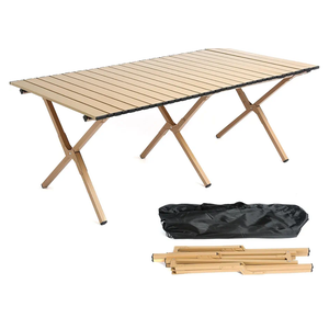 48Inch Folding Camping Table, Lightweight Roll-Up Table Aluminum Low Portable Picnic Table with Carrying Bag for Outdoor, Beach, Picnic, Backyards, BBQ and Party, Log Color