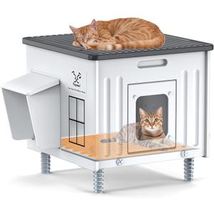 Heated Cat House for Outside, High Insulated Heated Outdoor Cat Shelter 100% Weatherproof with Escape Door, Elevated Outdoor Cat House with Heater for Feral Stray Barn Cat Kitty 17.7"x17"x17.5"