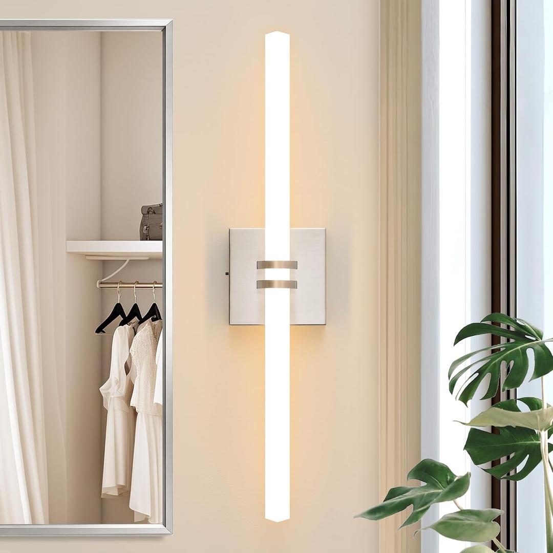 Bathroom Light Fixtures, Brushed Nickel 18W LED 360 Full Lighting Modern Wall Sconce Vanity Light with 5-Color Dimmable 3000K-6000K, 22.05inch Vanity Lighting for Bathroom, Bedroom, Hallway