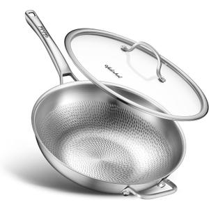 Titanium Wok pans for cooking,13in Pure Titanium Hammered Pro pans, Non Stick Skillet for Cooking, Non-Toxic, PFAS/PFOA/PTFE Free Cookware, Dishwasher&Oven Safe, Kitchen Induction Compatible