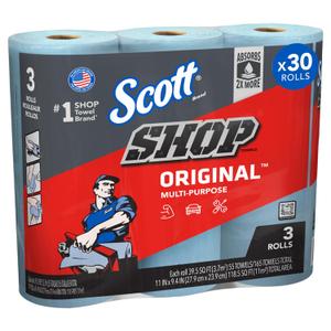 Scott Shop Original (75143), Original Blue Shop Towels, 9.4"x11" sheets, 10 Packs of 3 Rolls (55 Towels/Roll, 30 Rolls/Case, 1,650 Towels/Case), 165 Count
