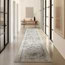 Phantoscope Hallway Runner Rug 2'x8' - Boho Washable Non-Slip Kitchen Rug Runner, Ultra-Thin Vintage Distressed Accent Throw Rug for Entryway Laundry Bathroom Bedroom, Grey/Dull Teal