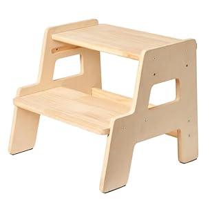 Toddler Step Stool for Kids - Height Adjustable Non-Slip Wooden Step Stool for Bathroom Sink, Kitchen & Potty Training 2-Step - Natural
