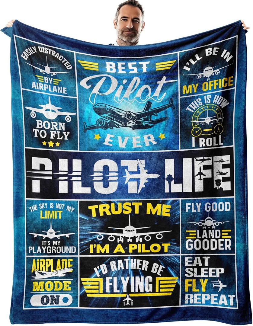 Fathers Day Pilot Gifts for Men Throw Blankets 50" x 60", Aviation Gifts for Pilots, Airplane Gifts for Pilots Men, Gift for Aviation Lovers
